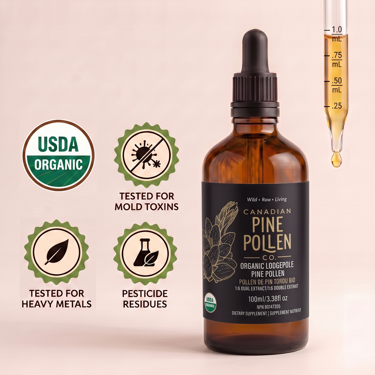 Wild Lodgepole Pine Pollen Tincture Certified Organic