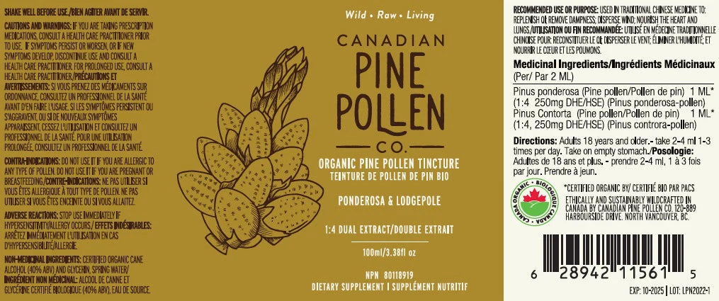 Certified Organic Potency Pine Pollen | 500mg Pine Pollen Per 2 ML of Extract