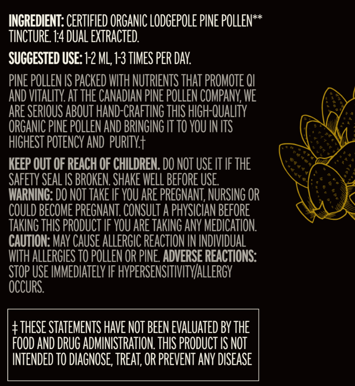 Teinture de pollen de pin tordu 1:6 - Certifiée biologique (100 ml-3,4 fl oz)