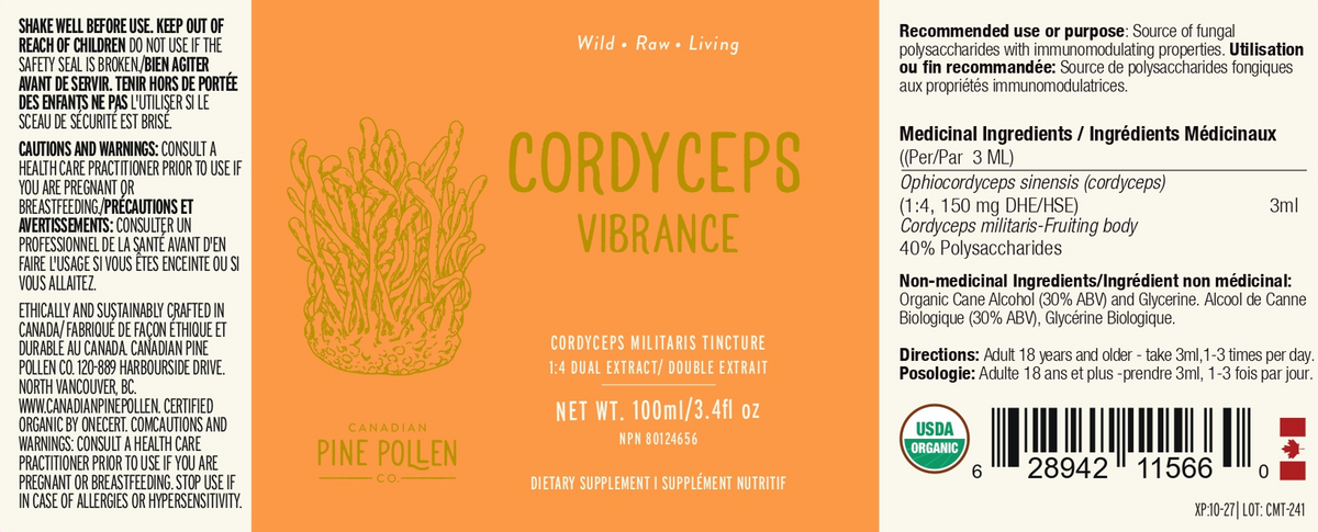 Cordyceps Tincture Certified Organic - High Potency  Fruiting body
