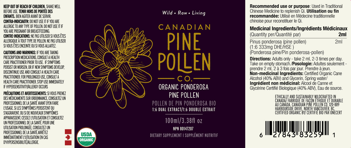 Wild Ponderosa Pine Pollen Tincture Certified Organic