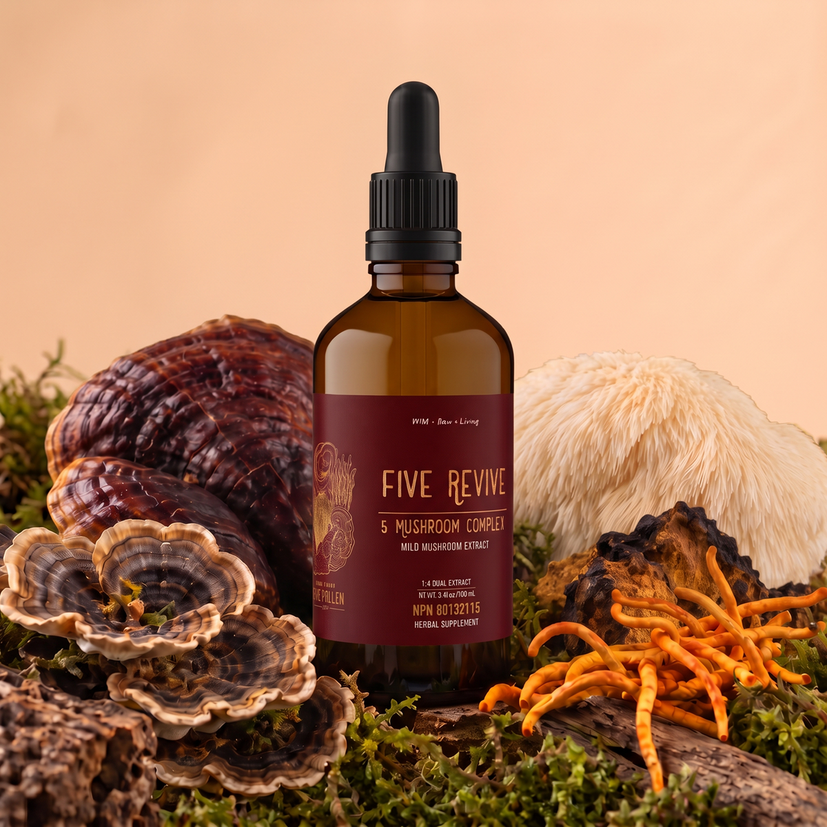 Five Mushroom Complex  |  Wild, Certified Organic dual extract- Fruiting body