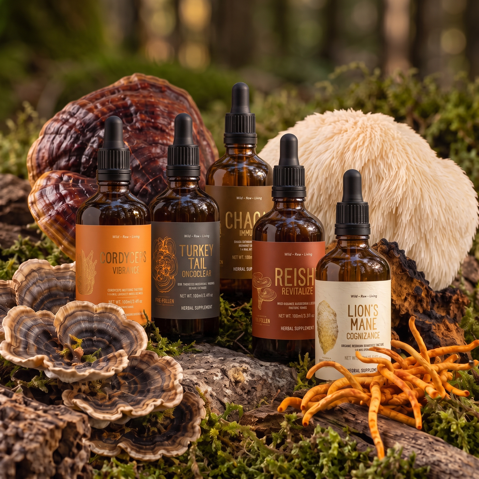 Certified Organic Wild Mushroom Bundle;  Dual Extract