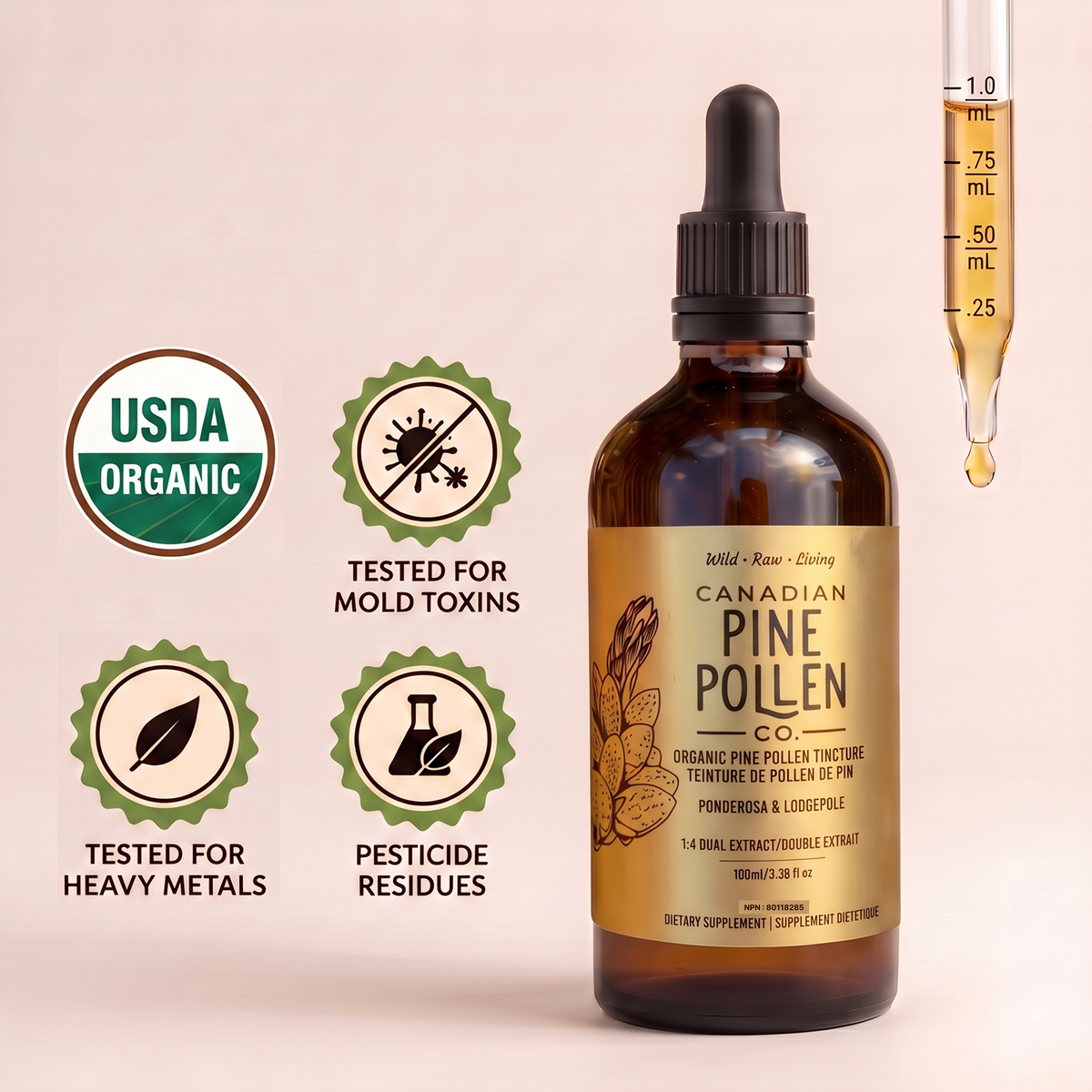 Certified Organic Pine Pollen Extract - Wildcrafted and Standardized Potency