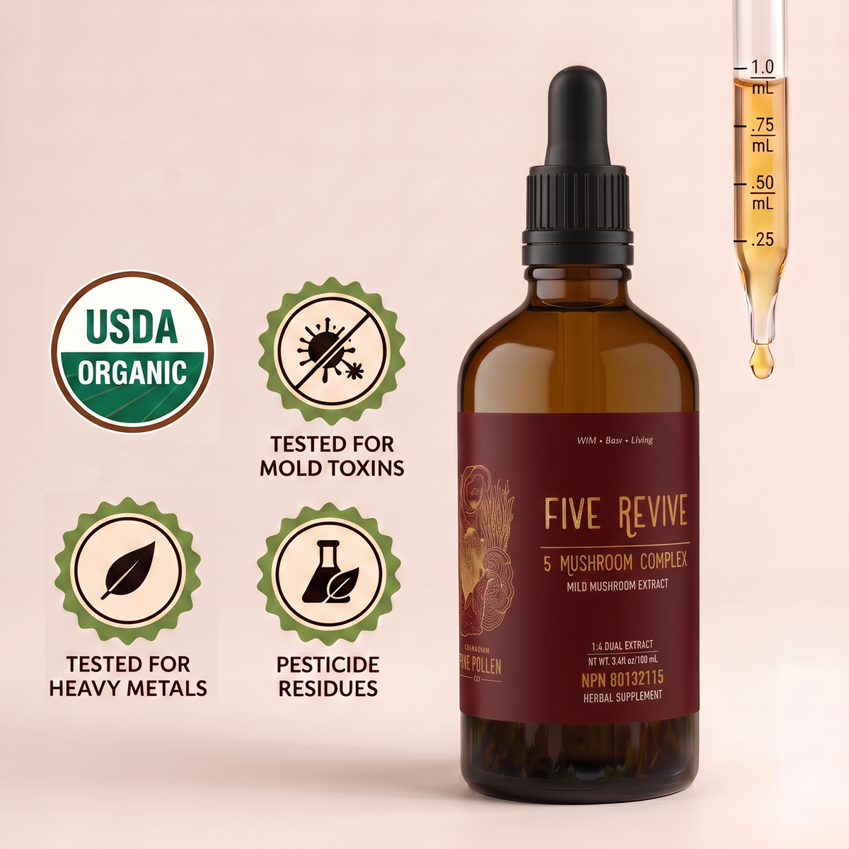 Five Mushroom Complex  |  Wild, Certified Organic dual extract- Fruiting body