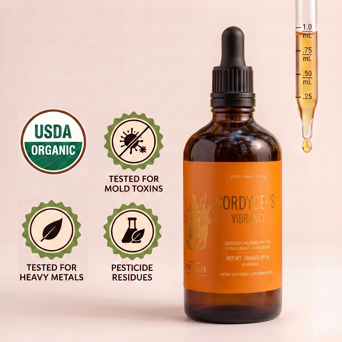 Cordyceps Tincture Certified Organic - High Potency  Fruiting body