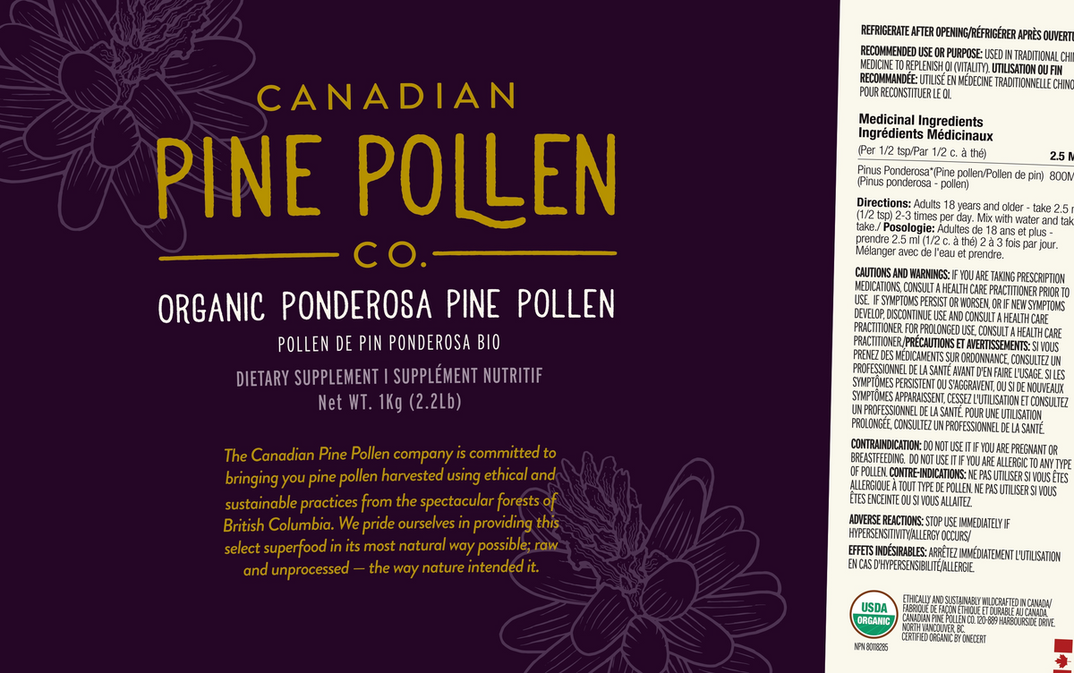 Pollen de pin ponderosa sauvage - Poudre certifiée biologique - 1 kg (2,2 lb) 