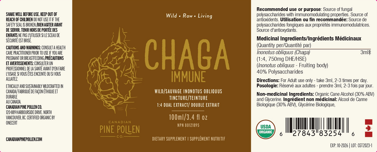 Chaga Mushroom Dual Extract| Wild Certified Organic Chaga Tincture