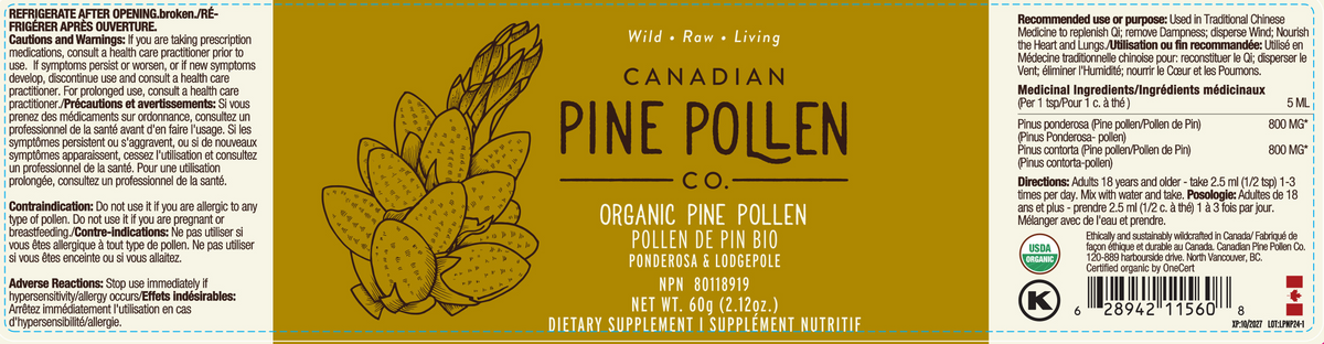 Certified Organic Pine Pollen Powder - Wildcrafted