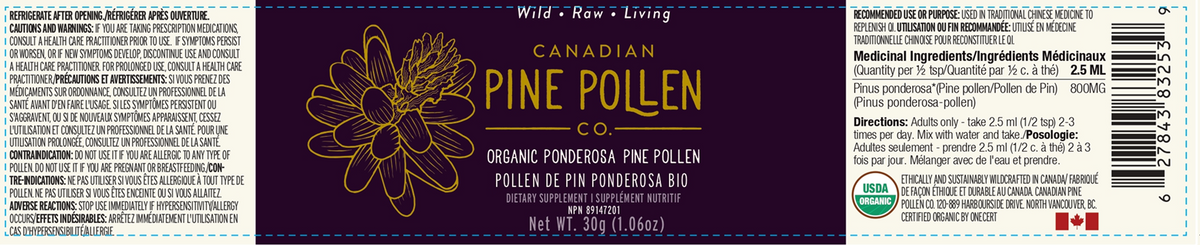 Poudre de pollen de pin ponderosa sauvage – Certifié biologique (70 g-2,9 oz)