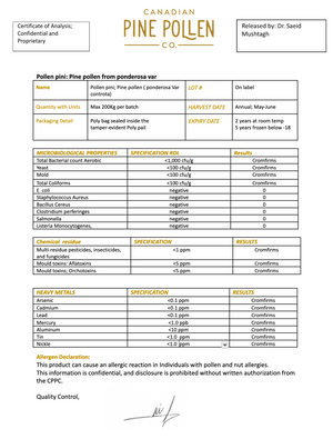 Pollen de pin ponderosa sauvage - Poudre certifiée biologique - 1 kg (2,2 lb) 
