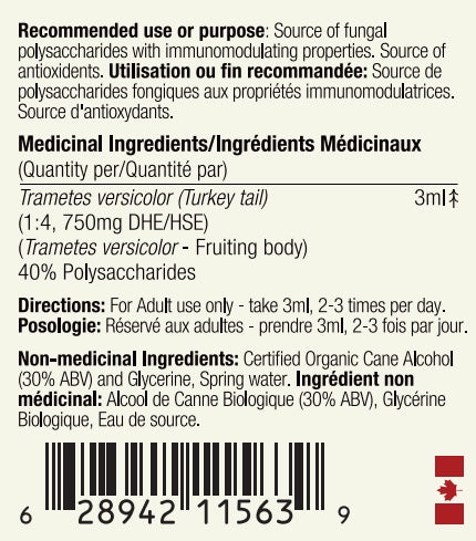 Wild Canadian Turkey Tail Tincture (250mg/ml)  |  1:4 dual extract (3.38fl oz/100ml)