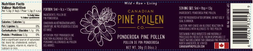 Wild Ponderosa Pine Pollen Powder - Certified Organic 30g (1 oz)